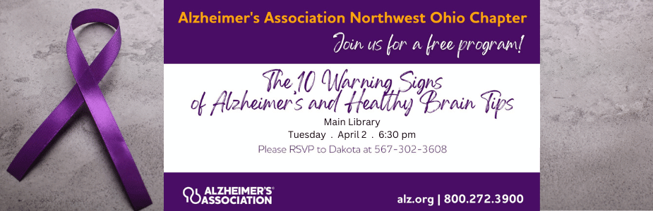 Alzheimer's Awareness, April 2 at 6:30 pm