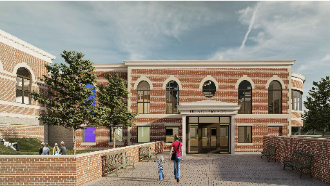 Rendition of Birchard Public Library after addition